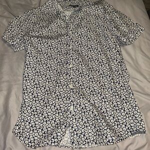 Navy blue and white floral print button up shirt from express, size small